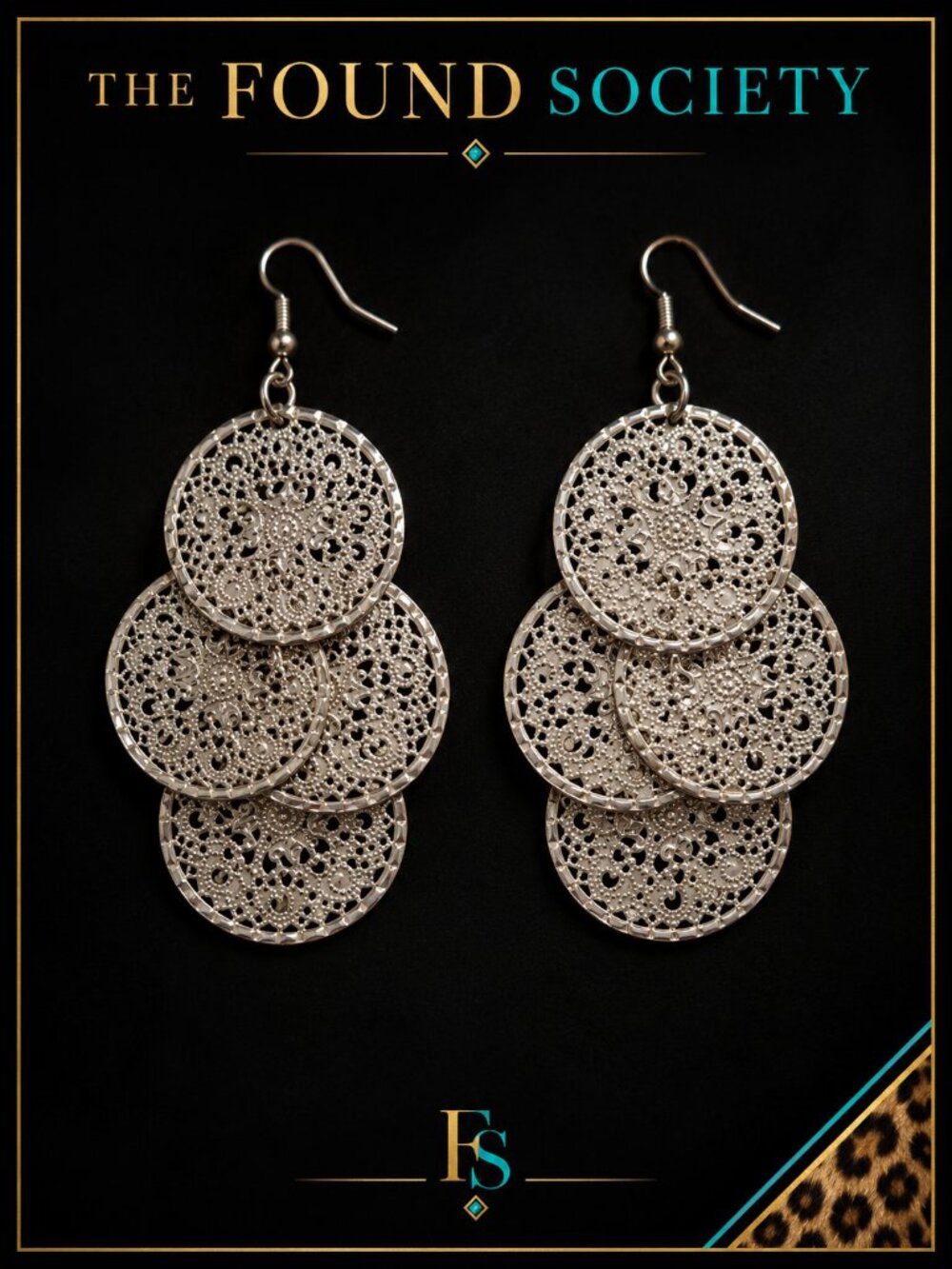 Silver Filigree Chandelier Earrings Layered Disc Boho Statement 3”